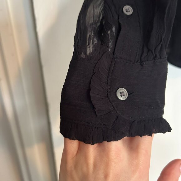 J. Crew Black Ruffle button-up shirt in crinkle chiffon - Size 0 - NWT - Picture 6 of 13